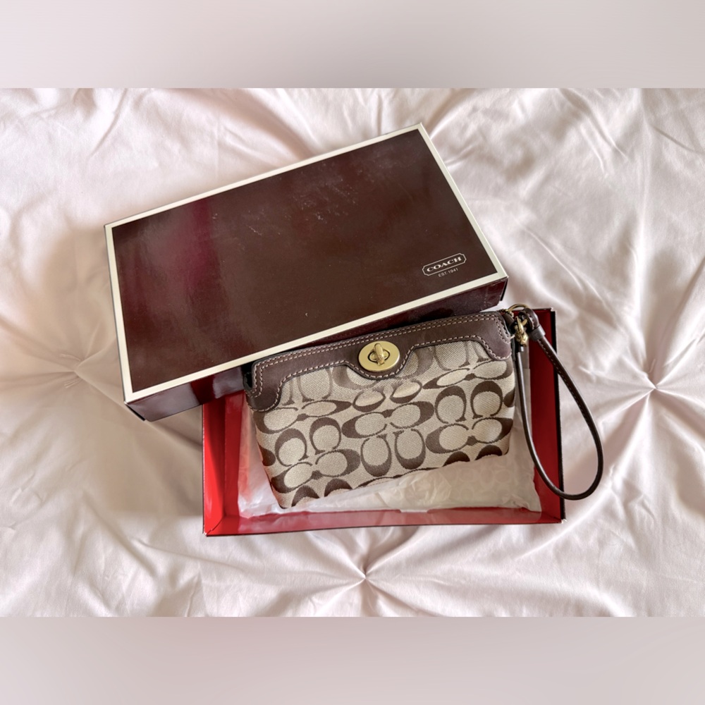 Coach Logo Brown Wristlet Purse